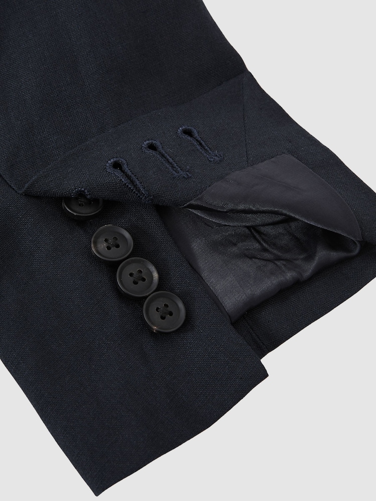 Reiss Navy Kin Db Linen Double-Breasted Suit Slim-Fit Blazer - Image 7 of 7