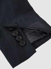 Reiss Navy Kin Db Linen Double-Breasted Suit Slim-Fit Blazer - Image 9 of 10