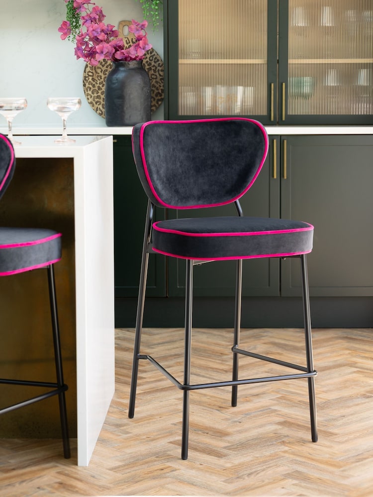 Rockett St George Charcoal Grey and Pink Velvet Perfect Bar Stool - Image 1 of 8
