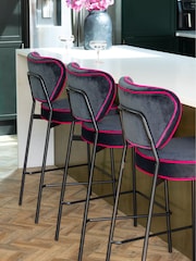 Rockett St George Charcoal Grey and Pink Velvet Perfect Bar Stool - Image 2 of 8
