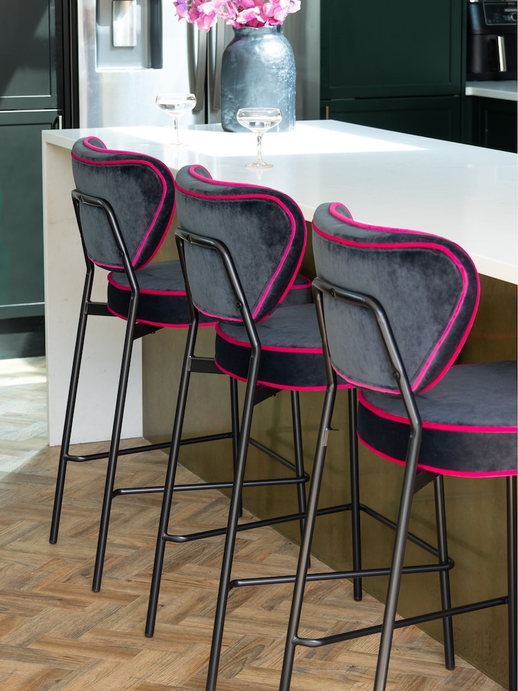 Rockett St George Charcoal Grey and Pink Velvet Perfect Bar Stool - Image 2 of 8