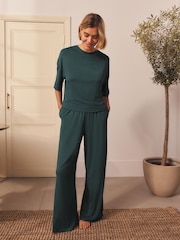 Blue Jersey Satin Mix Short Sleeve Pyjamas - Image 1 of 5