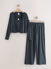 Slate Grey 3 Rib Piece Vest Pyjamas Set - Image 8 of 10