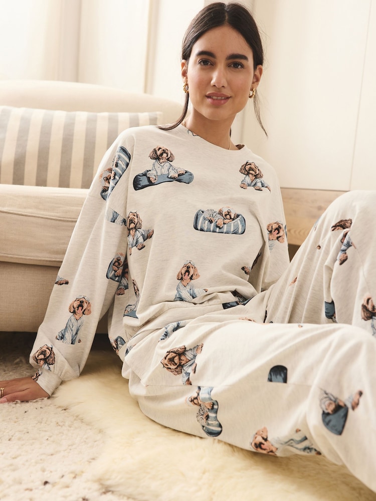 Grey Charlie The Cockapoo 100% Cotton Long Sleeve Pyjamas - Image 1 of 5 Grey Charlie The Cockapoo 100% Cotton Long Sleeve Pyjamas - Image 1 of 5