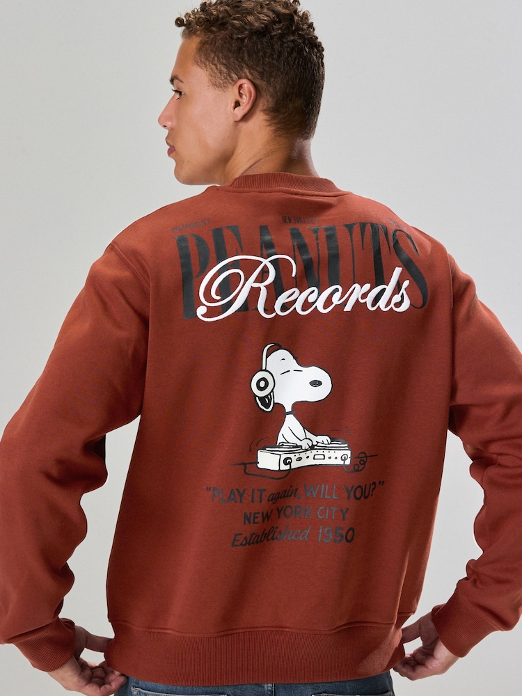 Rust Brown Snoopy Licence Graphic Back Print Crew Sweatshirt - Image 1 of 9