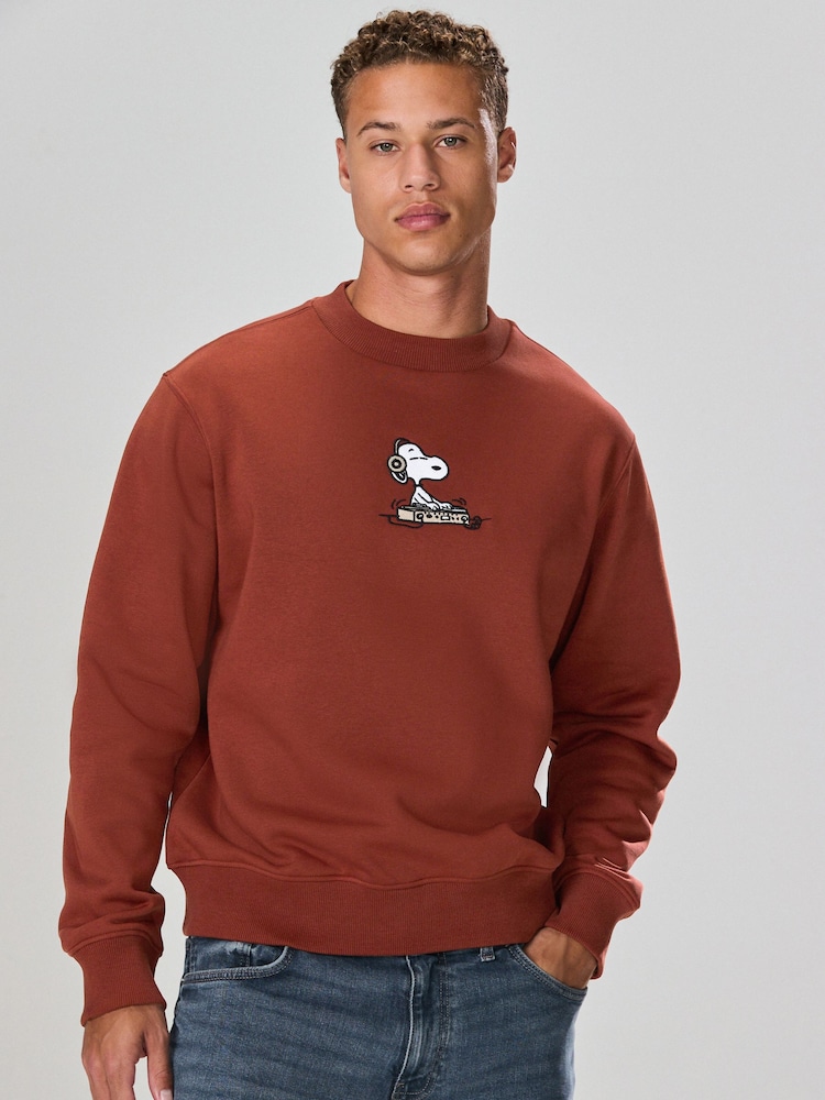 Rust Brown Snoopy Licence Graphic Back Print Crew Sweatshirt - Image 2 of 9