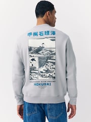 Ice Grey Crew Sweatshirt Hokusai Graphic License - Image 1 of 10