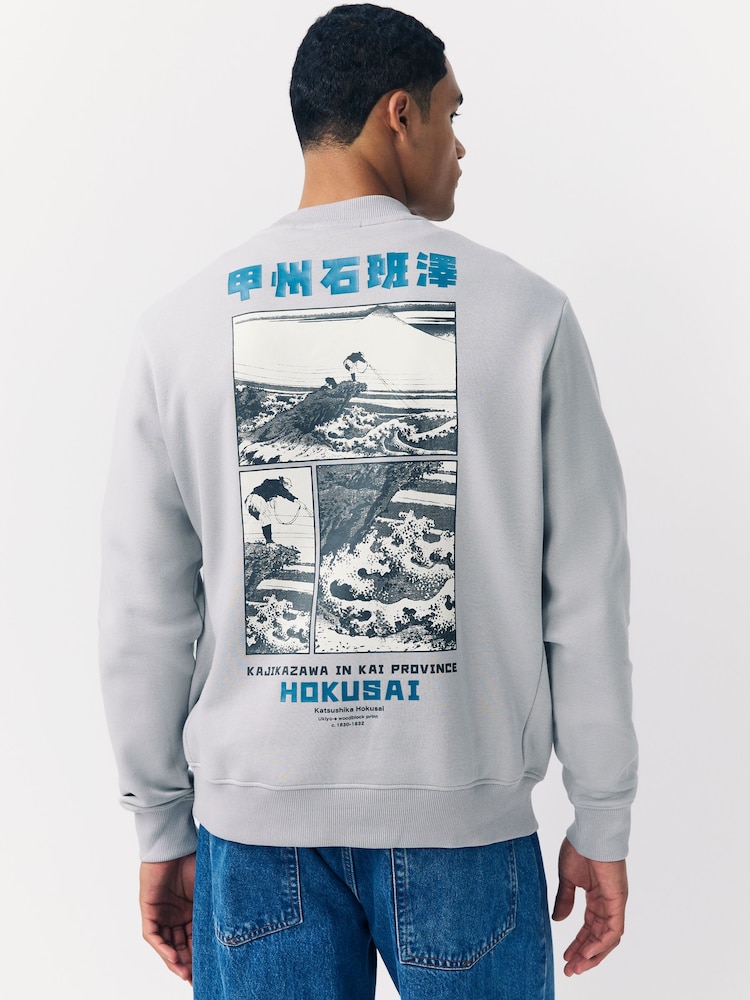 Ice Grey Crew Sweatshirt Hokusai Graphic License - Image 1 of 10