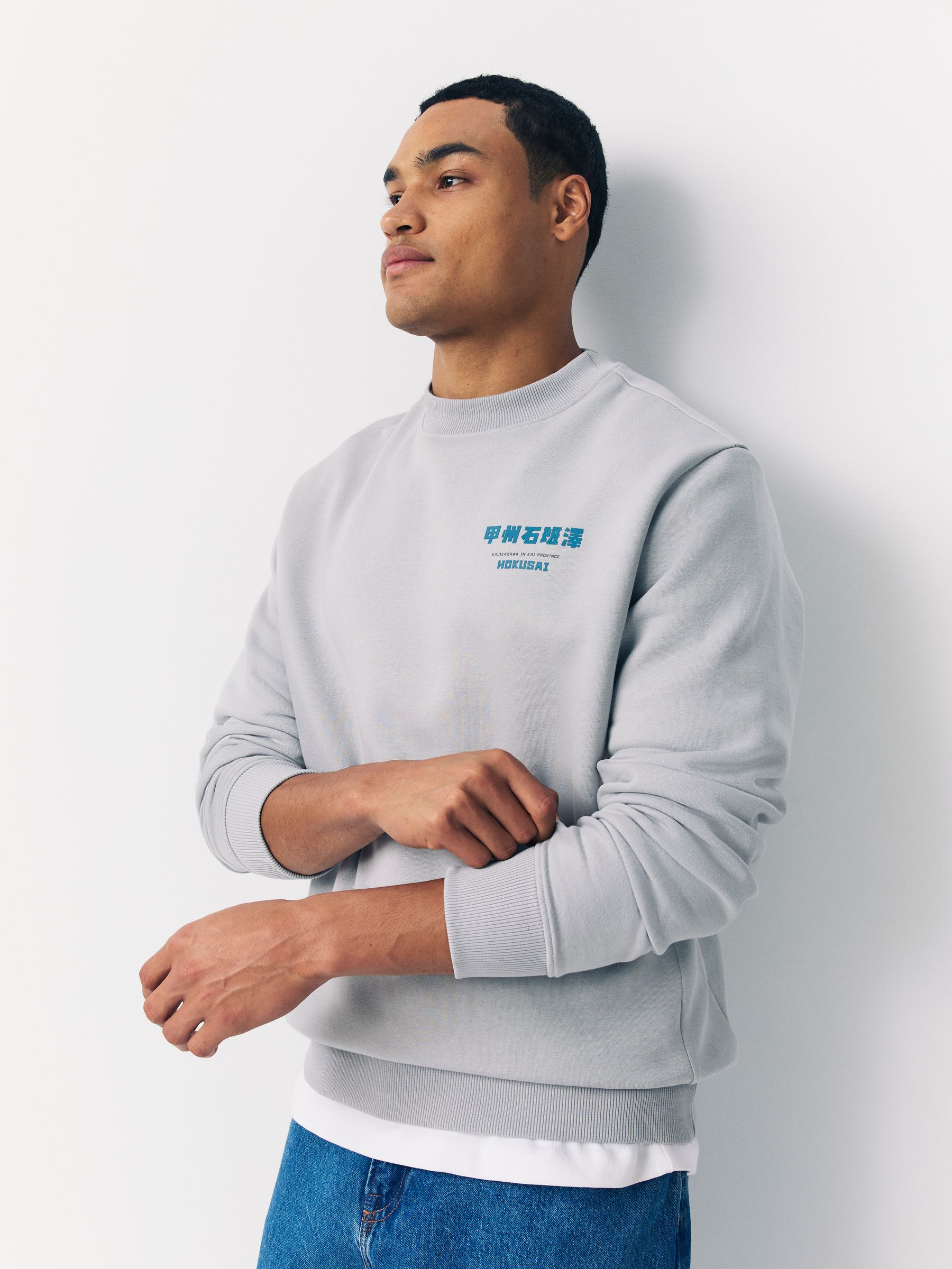 Buy Ice Grey Crew Sweatshirt Hokusai Graphic Sweat Top from the