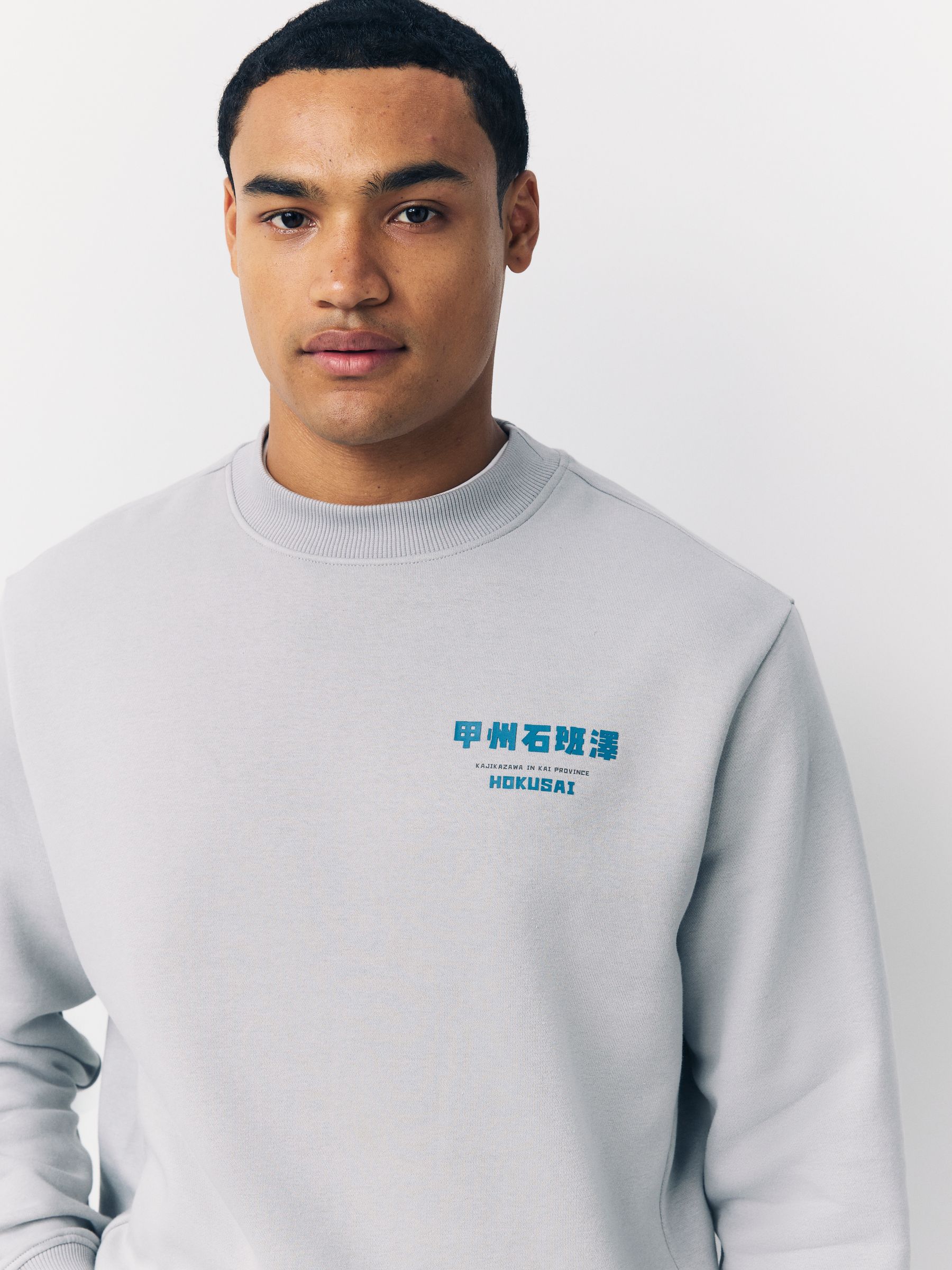 Buy Ice Grey Crew Sweatshirt Hokusai Graphic Sweat Top from the