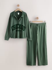 Khaki Green City Graphic Long Sleeve Pyjamas - Image 1 of 9