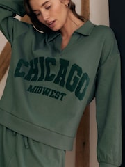 Khaki Green City Graphic Long Sleeve Pyjamas - Image 7 of 9