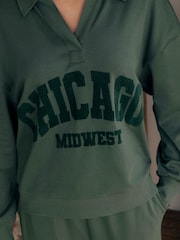 Khaki Green City Graphic Long Sleeve Pyjamas - Image 9 of 9