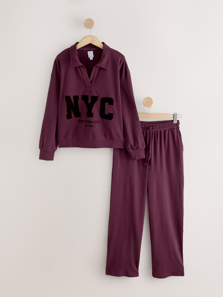 Burgundy Red City Graphic Long Sleeve Pyjamas - Image 1 of 3 Burgundy Red City Graphic Long Sleeve Pyjamas - Image 1 of 3
