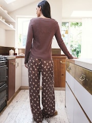 Chocolate Brown Teddy 100% Cotton Pointelle Long Sleeve Pyjamas - Image 3 of 9