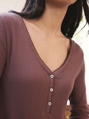 Chocolate Brown Teddy 100% Cotton Pointelle Long Sleeve Pyjamas - Image 5 of 9