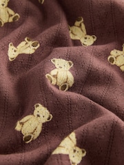 Chocolate Brown Teddy 100% Cotton Pointelle Long Sleeve Pyjamas - Image 8 of 9