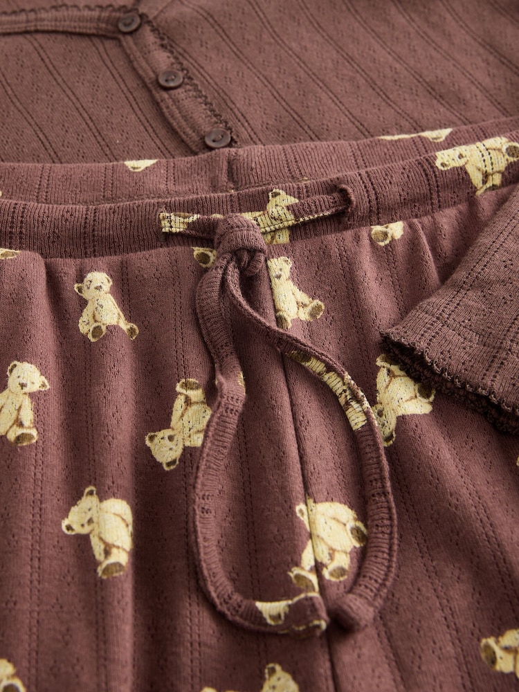 Chocolate Brown Teddy 100% Cotton Pointelle Long Sleeve Pyjamas - Image 9 of 9 Chocolate Brown Teddy 100% Cotton Pointelle Long Sleeve Pyjamas - Image 9 of 9