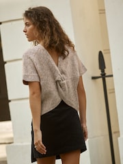 Mink Brown Twist Back Knitted Poncho - Image 1 of 9