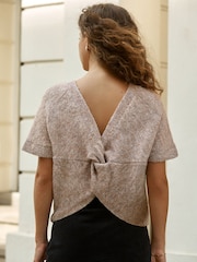 Mink Brown Twist Back Knitted Poncho - Image 4 of 9