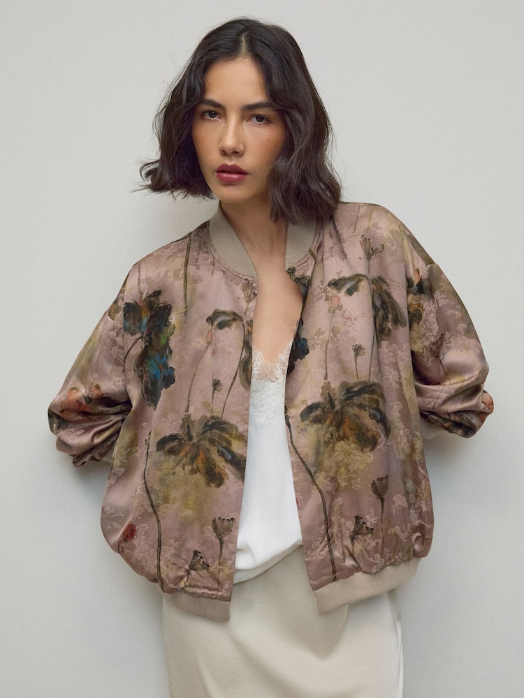 Floral Jacquard Bomber Jacket - Image 1 of 8