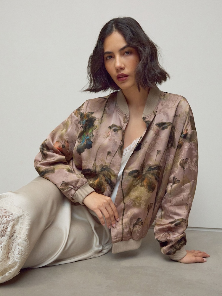 Floral Jacquard Bomber Jacket - Image 2 of 8