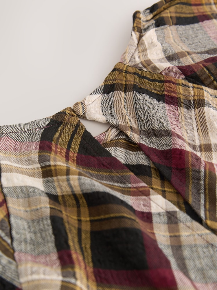 Brown Check Puff Sleeve Midi Dress - Image 3 of 3