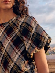 Brown Check Puff Sleeve Midi Dress - Image 4 of 7