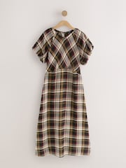 Brown Check Puff Sleeve Midi Dress - Image 5 of 7