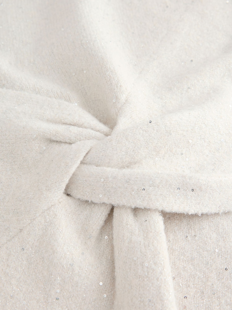 Cream Sparkle Twist Back Knitted Poncho - Image 10 of 10