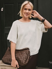 Cream Sparkle Twist Back Knitted Poncho - Image 2 of 10