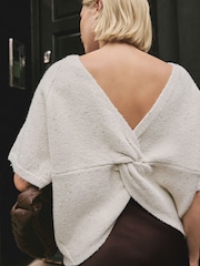 Cream Sparkle Twist Back Knitted Poncho - Image 4 of 10