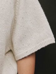 Cream Sparkle Twist Back Knitted Poncho - Image 6 of 10