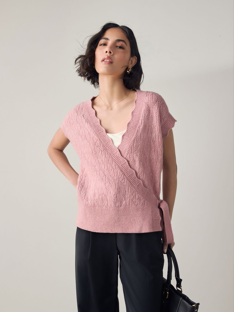 Pink Knitted Wrap Tank - Image 1 of 6