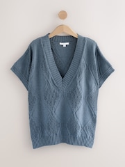 Blue Argyle Open Knit Tank Cover-Up - Image 1 of 3