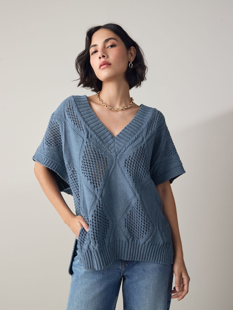 Blue Argyle Open Knit Tank Cover-Up - Image 1 of 8 Blue Argyle Open Knit Tank Cover-Up - Image 1 of 8
