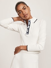 Mint Velvet White Ribbed Contrast Trim Polo Shirt - Image 4 of 6