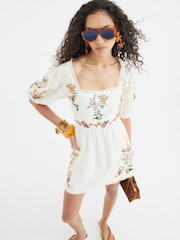 River Island White 100% Cotton Craft Mini Dress - Image 1 of 3