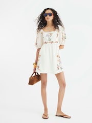 River Island White 100% Cotton Craft Mini Dress - Image 2 of 3