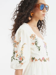 River Island White 100% Cotton Craft Mini Dress - Image 3 of 3