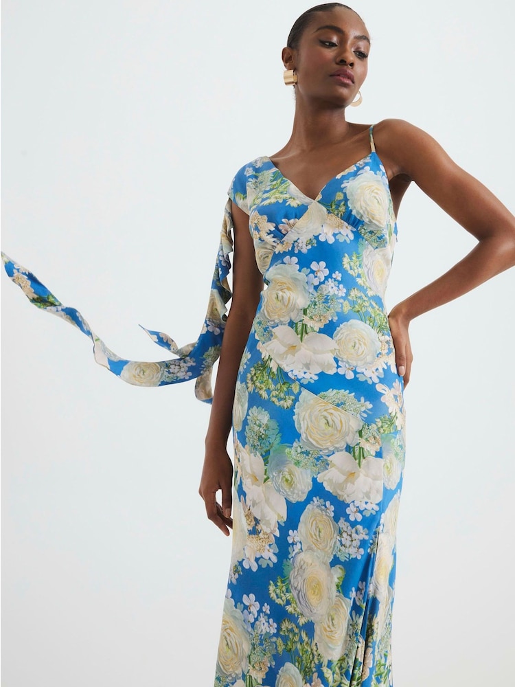 River Island Blue Floral Ruffle Maxi Dress - Image 3 of 6