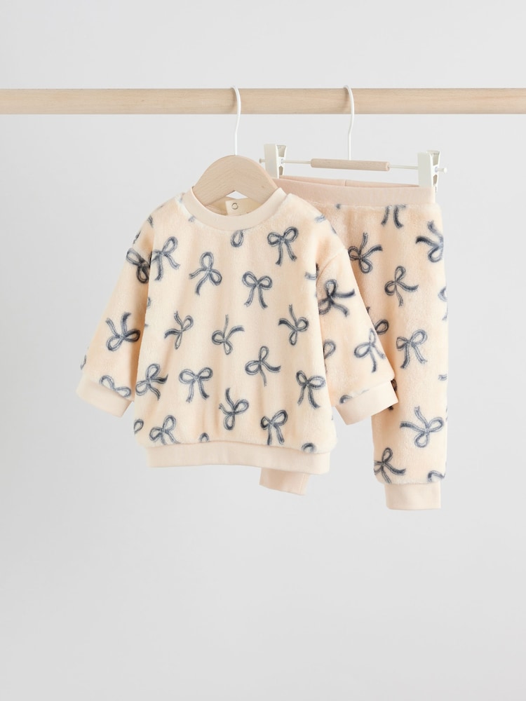 Black/White Soft Velour Bow Print Jumper and Trousers Set (0mths-2yrs) - Image 1 of 14