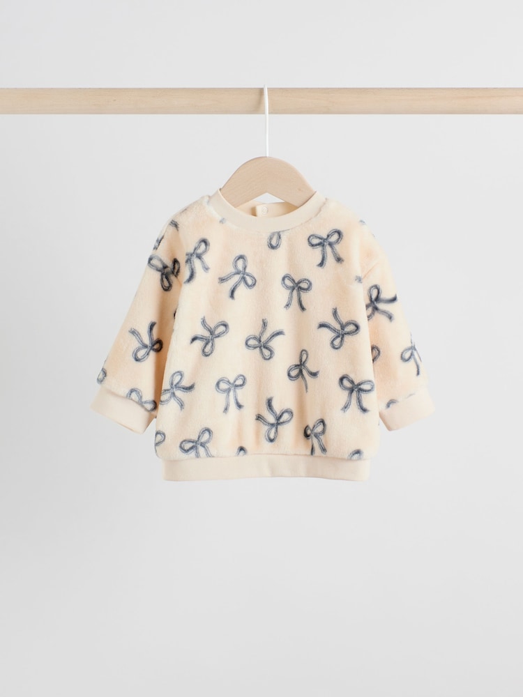 Black/White Soft Velour Bow Print Jumper and Trousers Set (0mths-2yrs) - Image 2 of 14