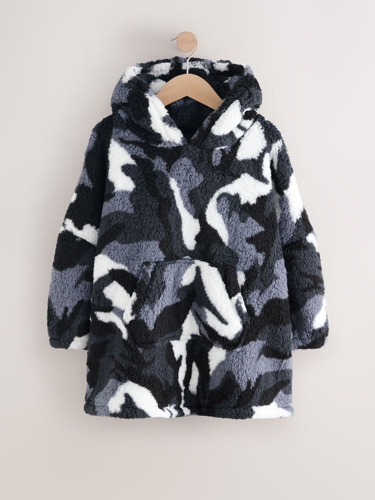Black/White Camo Fleece Poncho (3-16yrs) - Image 1 of 4