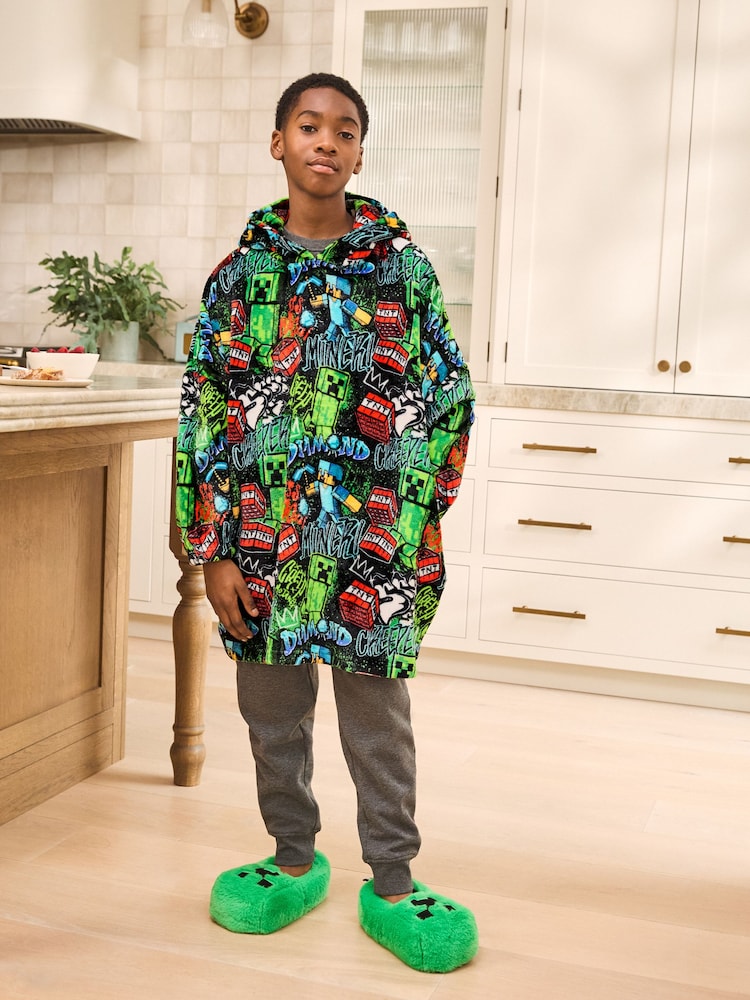 Black Minecraft Fleece Blanket Hoodie (5-16yrs) - Image 2 of 7