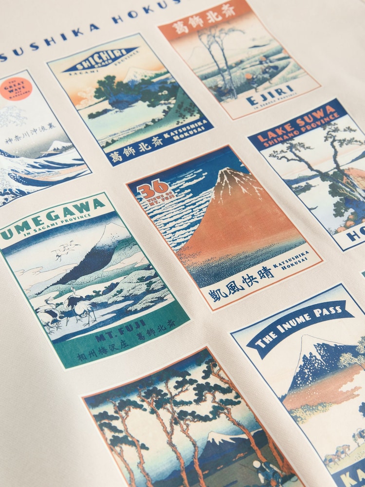 Neutral Ecru Overhead Hoodie Hokusai Graphic License Crew Sweatshirt - Image 10 of 10