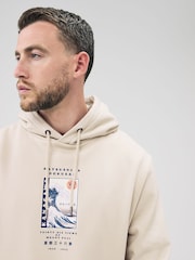 Neutral Ecru Overhead Hoodie Hokusai Graphic License Crew Sweatshirt - Image 4 of 10