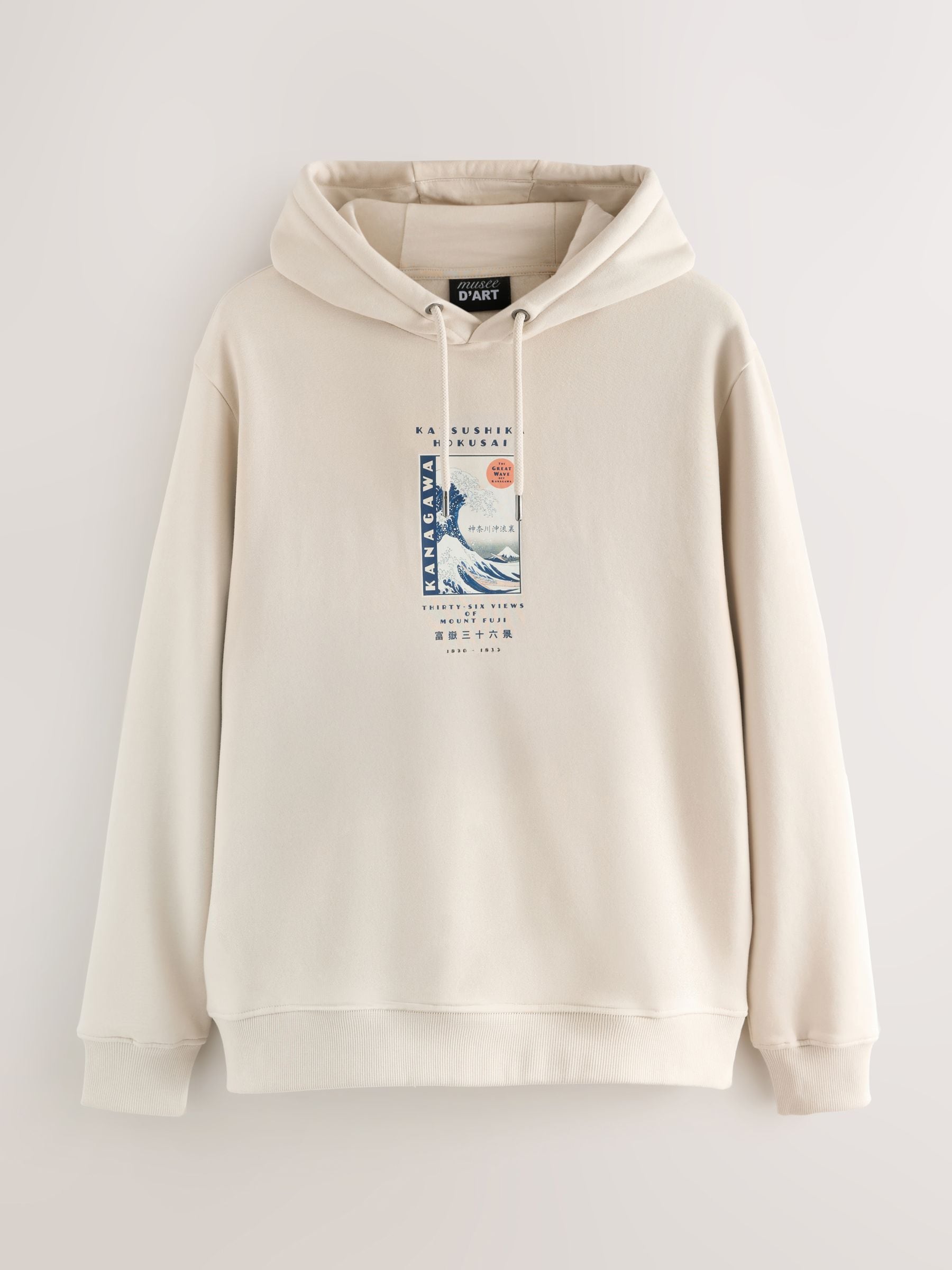 Buy Neutral Ecru Overhead Hoodie Hokusai Graphic Sweat Top from