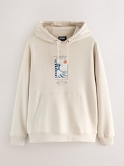 Neutral Ecru Overhead Hoodie Hokusai Graphic License Crew Sweatshirt - Image 6 of 10
