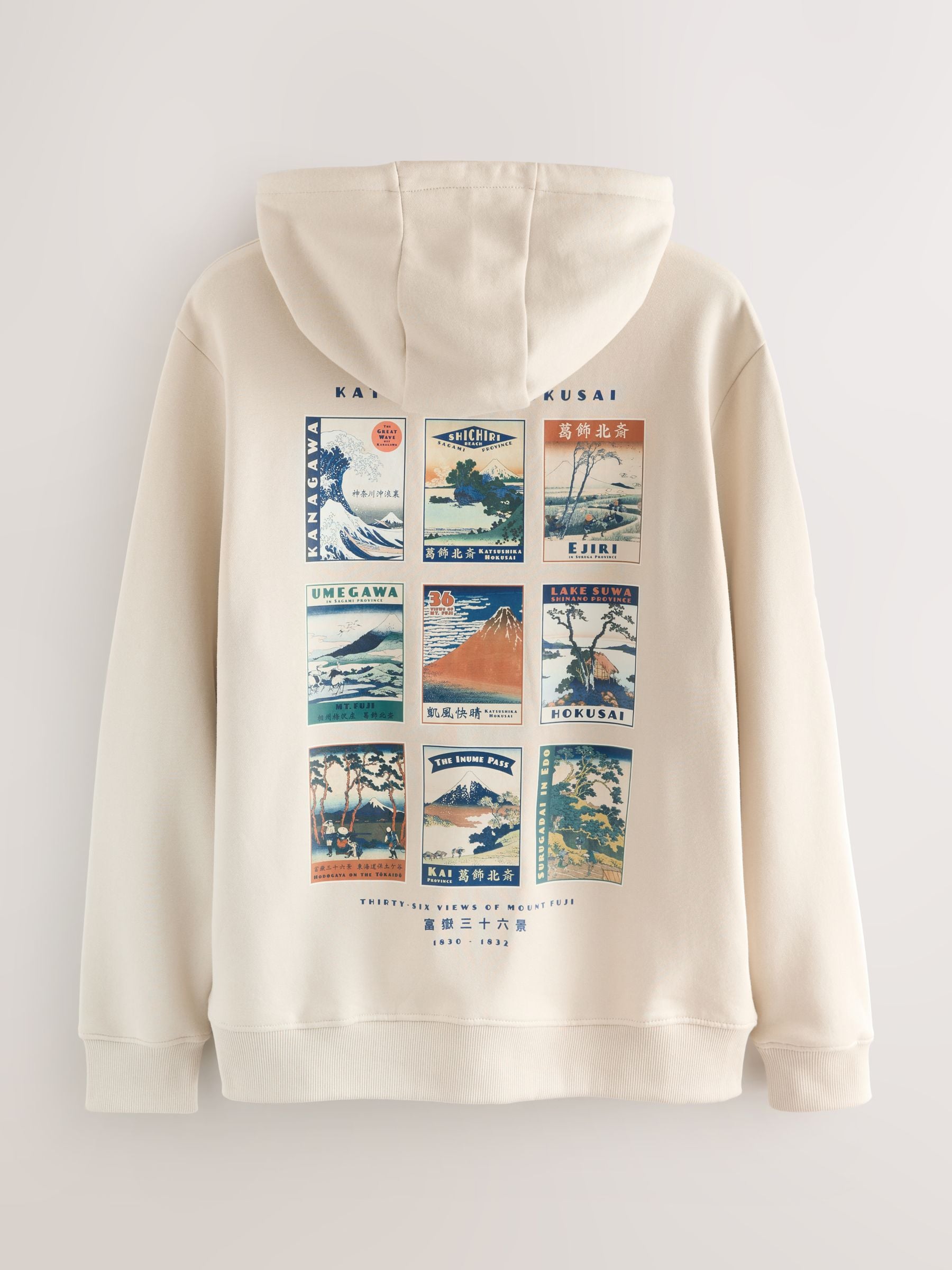 Buy Neutral Ecru Overhead Hoodie Hokusai Graphic Sweat Top from